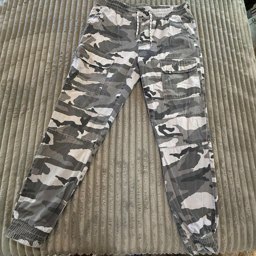 Ecko Unltd Jogger Pants Mens XL Grey Woodland Camo Stretch Y2K Retro Cargo